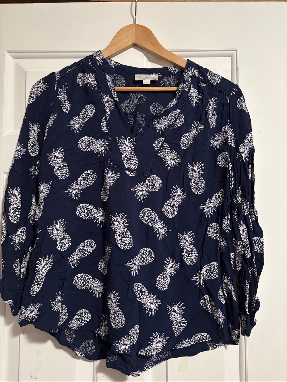 LOFT Pineapple Design Long Sleeve Blouse